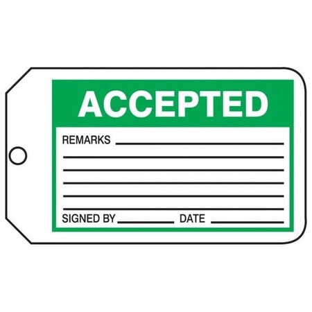 Accuform Safety Tags, ACCEPTED, 5.75in x 3.25in, RP-Plastic, 5PK MMT301PTM